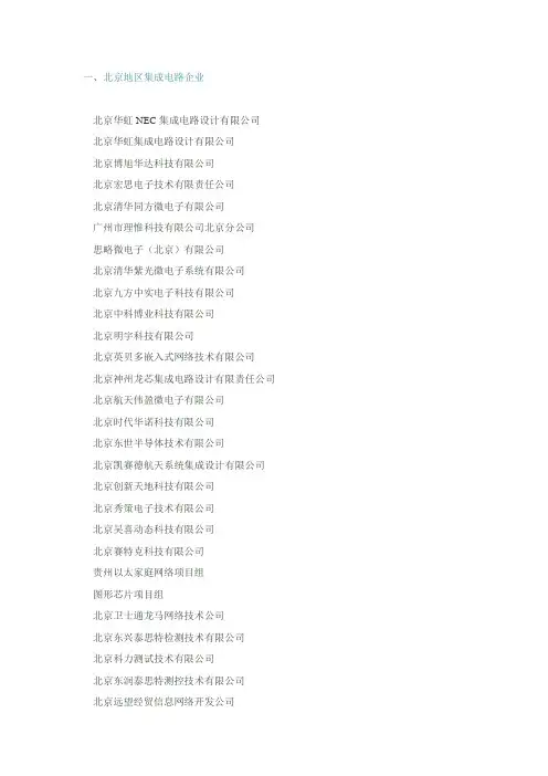 全国各地集成电路IC设计公司