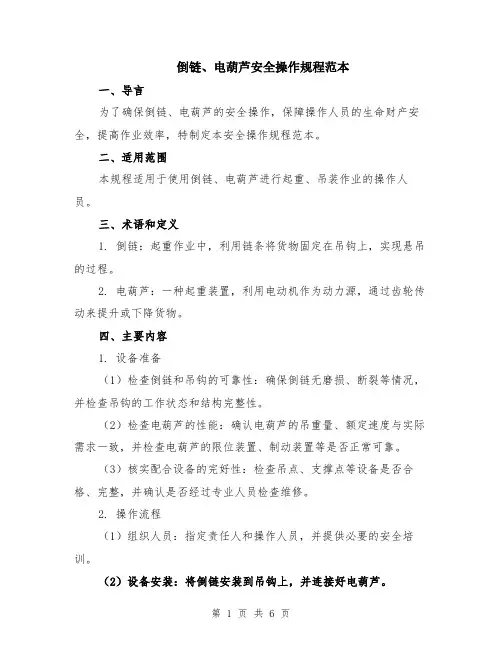 倒链、电葫芦安全操作规程范本（2篇）