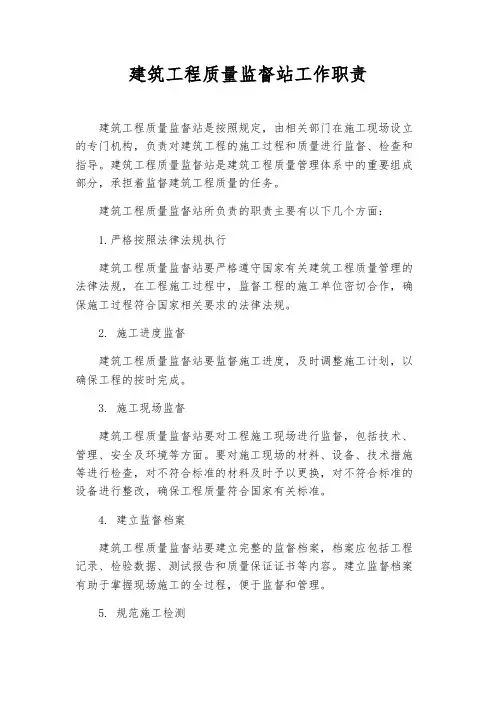 建筑工程质量监督站工作职责