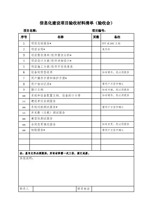 信息化建设项目验收材料清单(验收会)