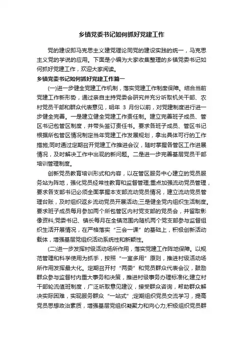 乡镇党委书记如何抓好党建工作