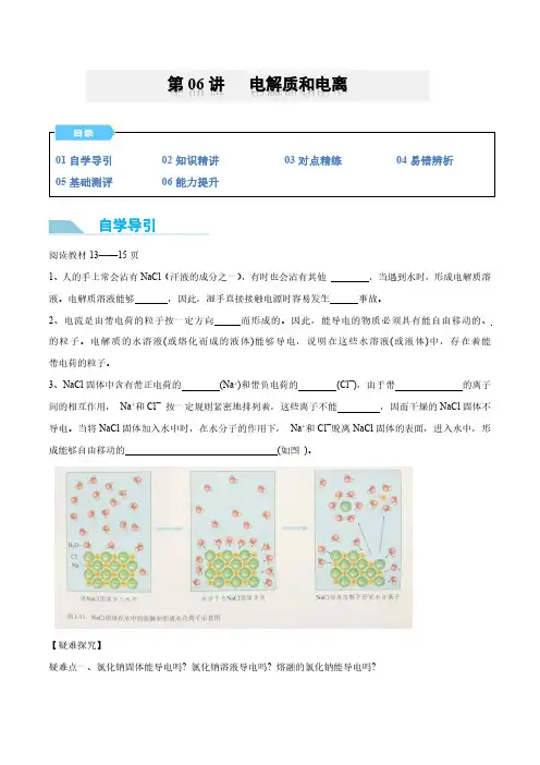 第06讲 电解质和电离-2024年初升高化学衔接讲义(人教版2019)(学生版)
