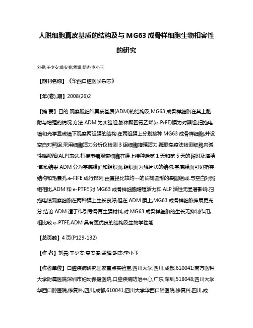 人脱细胞真皮基质的结构及与MG63成骨样细胞生物相容性的研究