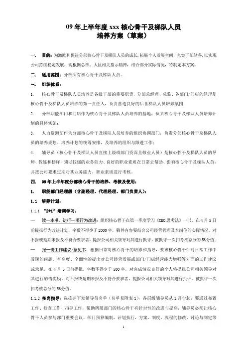 核心骨干及梯队人员培养方案