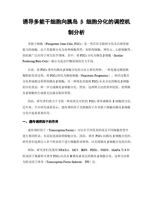 诱导多能干细胞向胰岛β细胞分化的调控机制分析