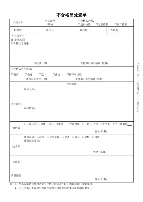 不合格品处置单