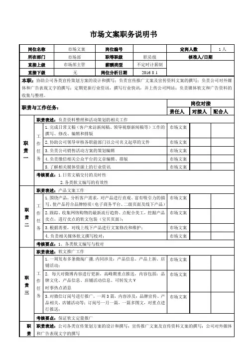 市场部文案岗位说明书