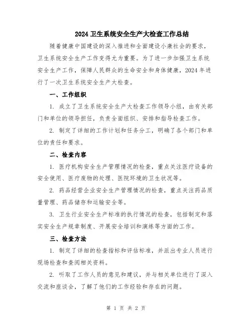 2024卫生系统安全生产大检查工作总结