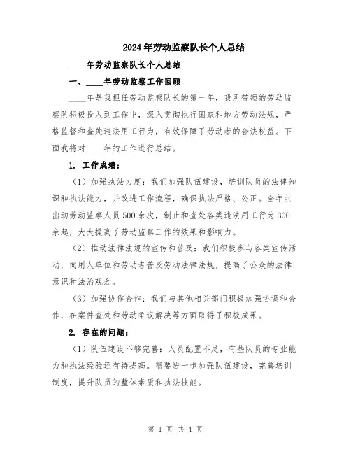 2024年劳动监察队长个人总结