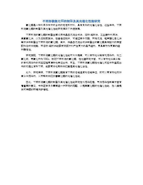 不同形貌氧化铜的制备及其光催化性能研究