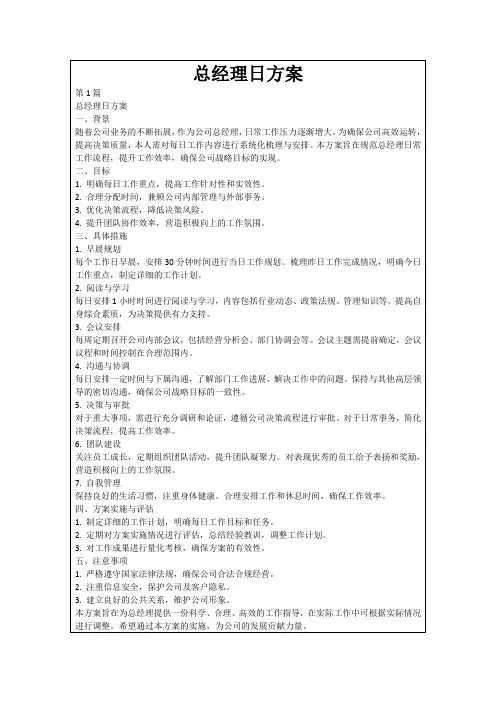 总经理日方案
