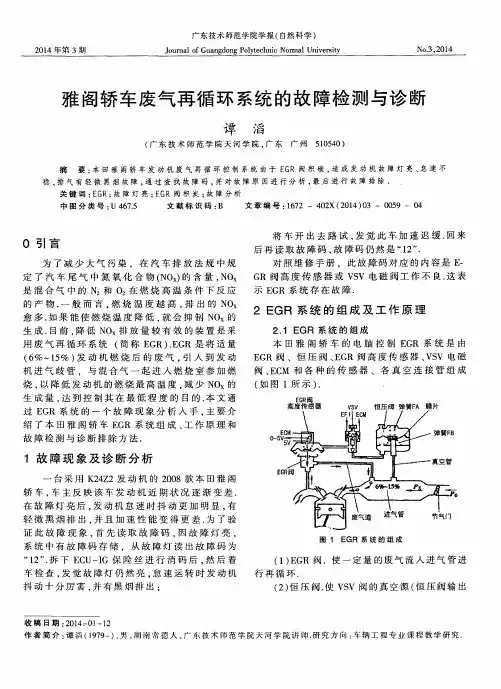 雅阁轿车废气再循环系统的故障检测与诊断