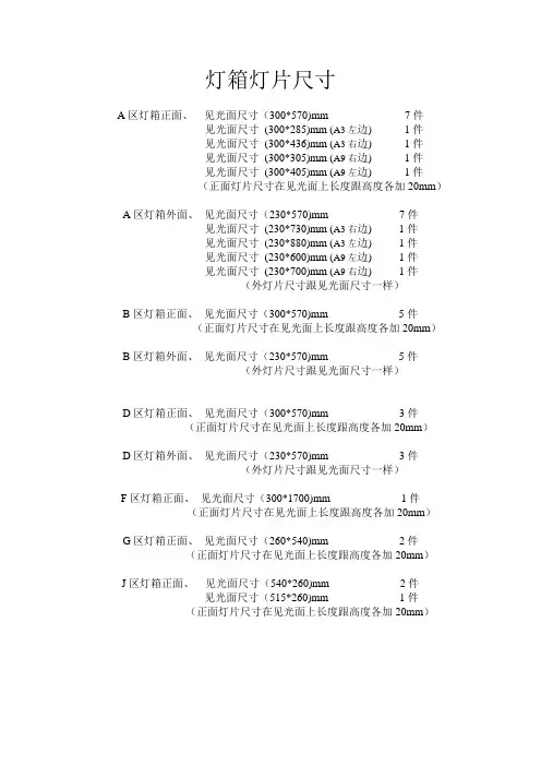 灯箱灯片尺寸