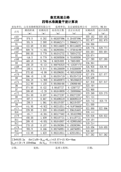 三、四等水准测量记录、计算原始记录表(双面尺法)A