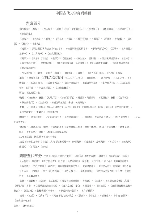 汉语言文学专业)中国古代文学背诵篇目