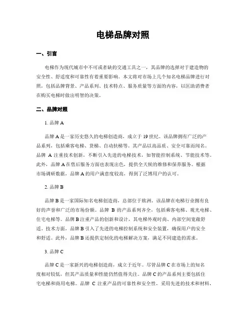 电梯品牌对比