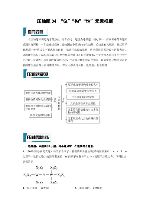 压轴题04 “位”“构”“性”元素推断(原卷版)-高考化学压轴题专项训练(全国通用)