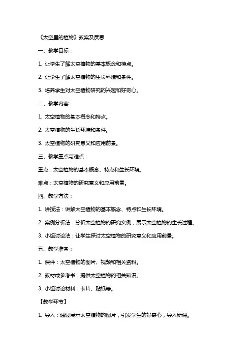 《太空里的植物》教案及反思