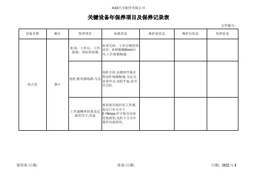 电火花机保养记录表