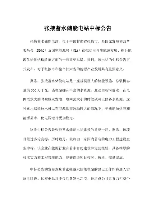 张掖蓄水储能电站中标公告
