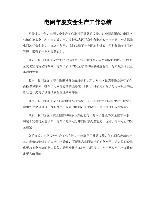 电网年度安全生产工作总结