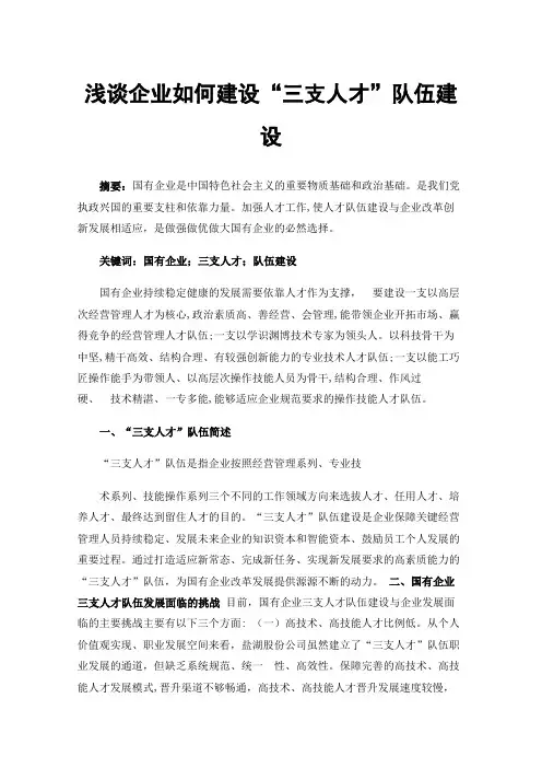 浅谈企业如何建设“三支人才”队伍建设