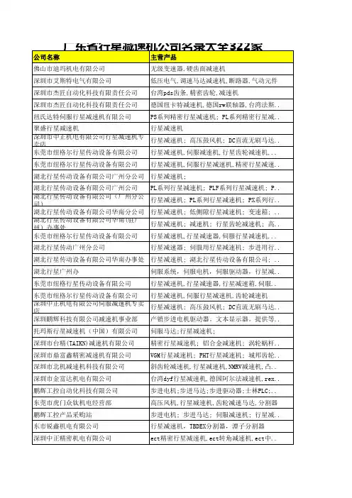 广东省行星减速机公司名录大全322家