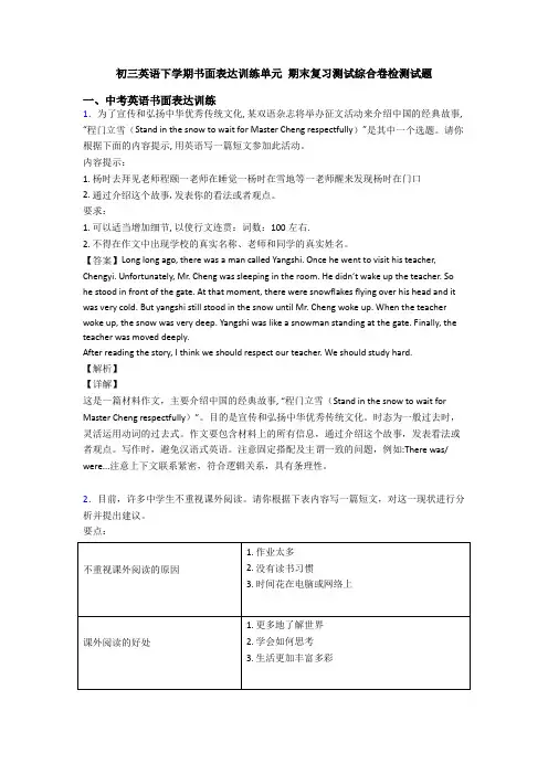 初三英语下学期书面表达训练单元 期末复习测试综合卷检测试题