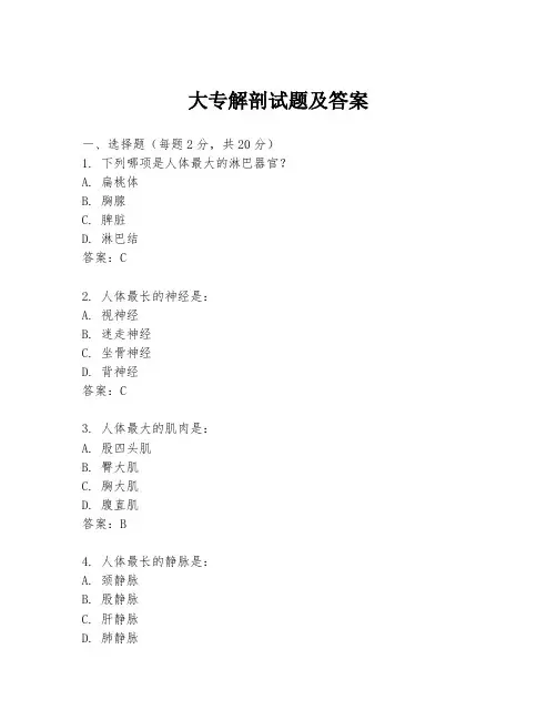 大专解剖试题及答案