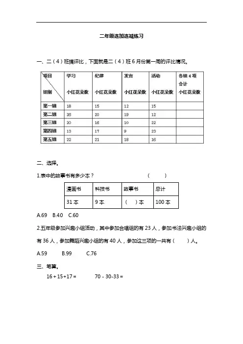 100以内连加、连减运算及解决问题练习题(答案)