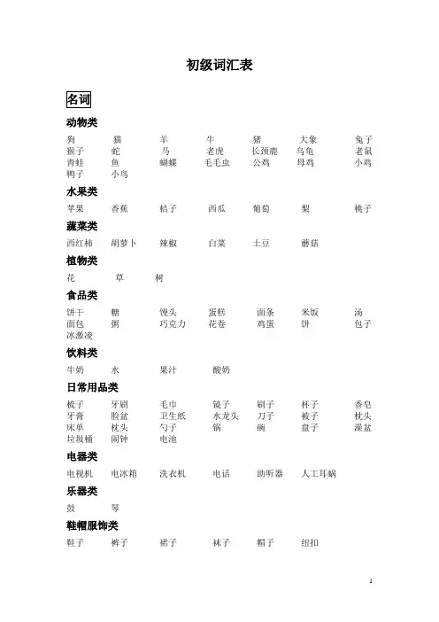 听障儿童听觉口语教学初级词汇表