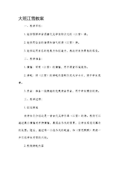 大班江雪市公开课获奖教案省名师优质课赛课一等奖教案