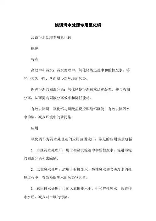 浅谈污水处理专用氧化钙