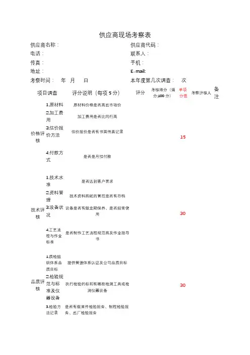供应商现场考察表