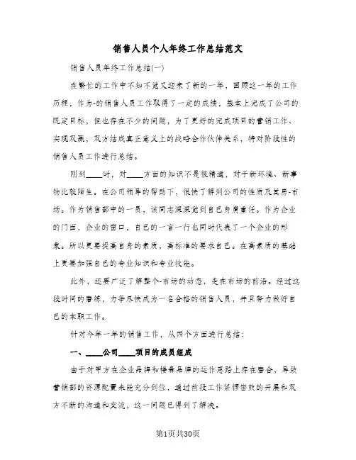 销售人员个人年终工作总结范文(6篇)