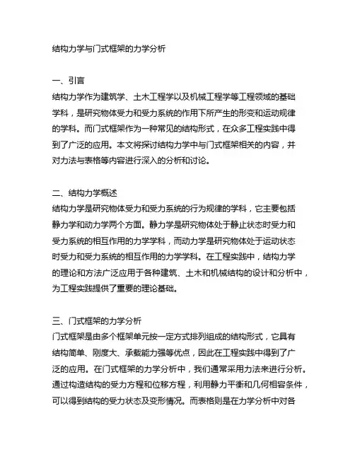 结构力学 门式框架 力法 表格