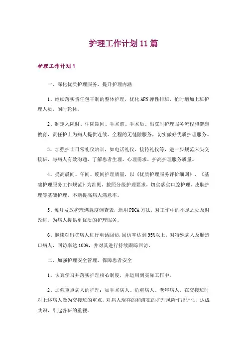 护理工作计划11篇