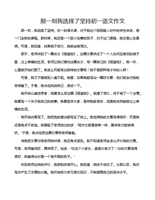 那一刻我选择了坚持初一语文作文