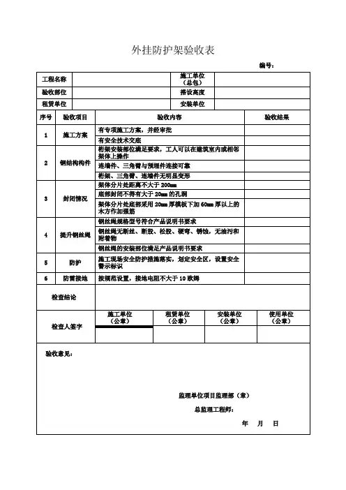 外挂防护架验收表