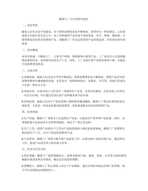 酿酒工厂可行性研究报告