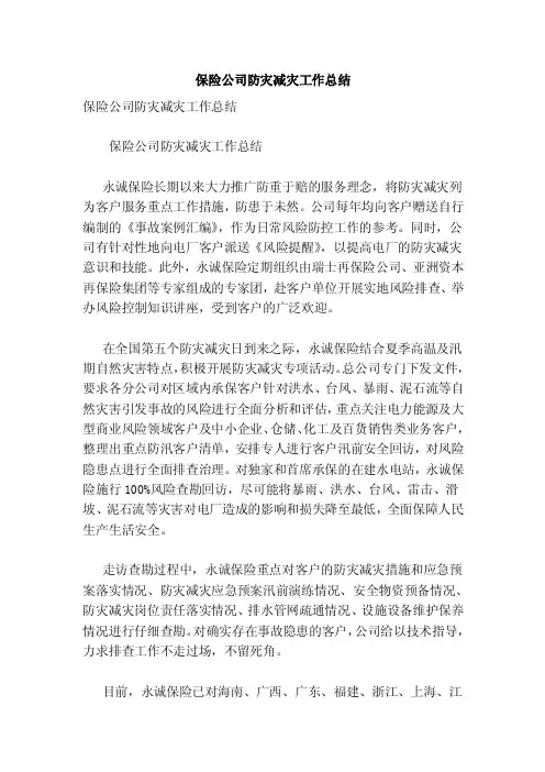 保险公司防灾减灾工作总结（最新版）