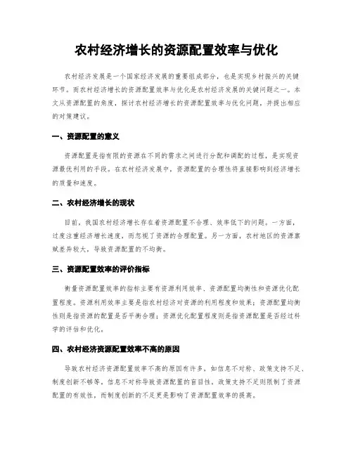 农村经济增长的资源配置效率与优化