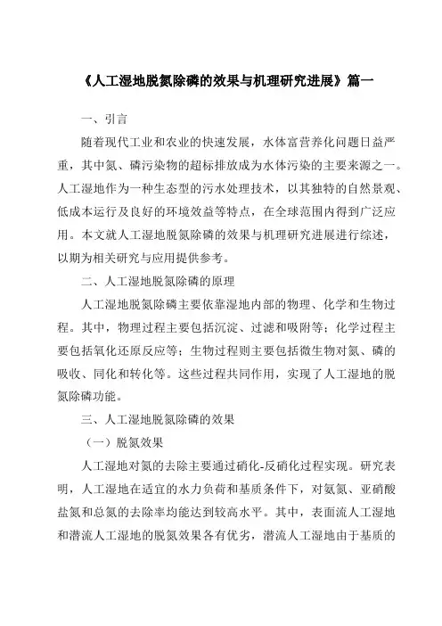 《2024年人工湿地脱氮除磷的效果与机理研究进展》范文