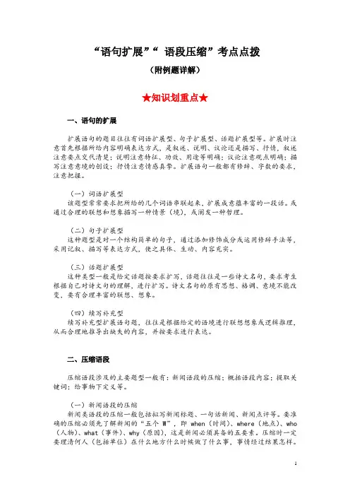 “语句扩展”与“ 语段压缩”考点点拨(附例题详解)