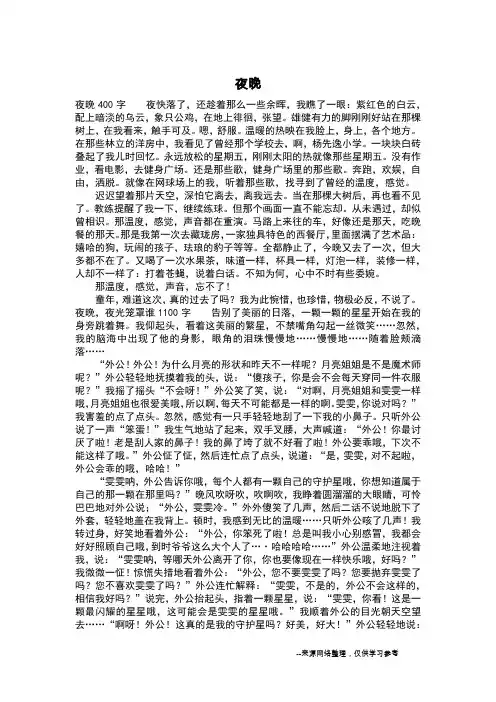 夜晚_四年级作文