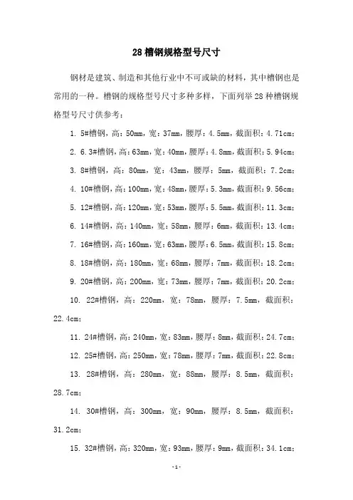 28槽钢规格型号尺寸