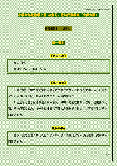 小学六年级数学上册-总复习：数与代数教案(北师大版)