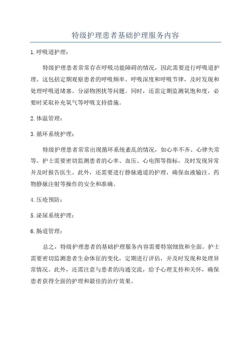特级护理患者基础护理服务内容
