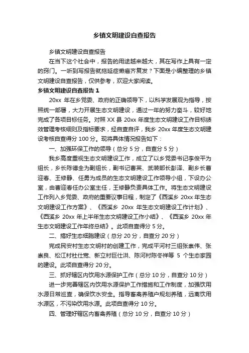 乡镇文明建设自查报告