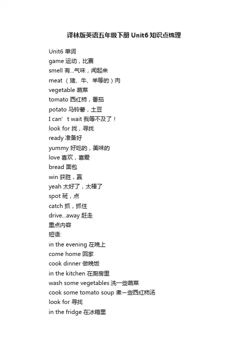 译林版英语五年级下册Unit6知识点梳理
